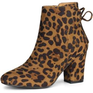 imageAllegra K Womens Round Toe Block Heel Zipper Lace Up Ankle BootsLeopard