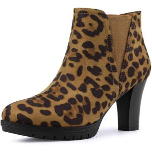 imageAllegra K Womens Round Toe Block Heels Chelsea Ankle BootsLeopard