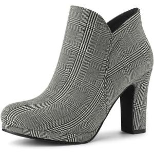 imageAllegra K Womens Round Toe Chunky Heeled Ankle Heel BootsBlack White