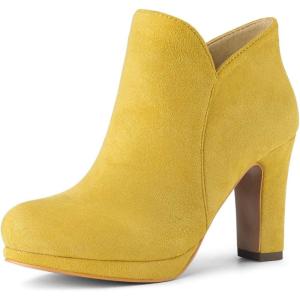 imageAllegra K Womens Round Toe Chunky Heeled Ankle Heel BootsYellow