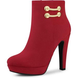 imageAllegra K Womens Round Toe Chunky High Heel Platform Ankle BootsRed