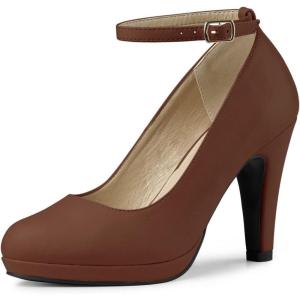 imageAllegra K Womens Round Toe Stiletto Heels Ankle Strap Dark Brown Pumps  6 M US