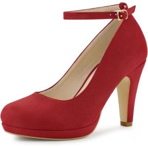 imageAllegra K Womens Round Toe Stiletto Heels Ankle Strap PumpsRed