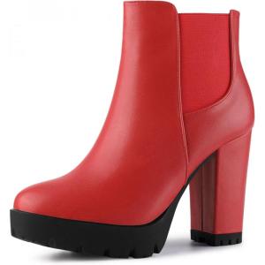 imageAllegra K Womens Round Toe Zipper Block Heel Platform Ankle BootsRed
