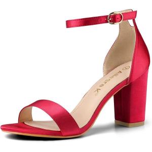 imageAllegra K Womens Satin Open Toe Ankle Strap Chunky Heels SandalsRed