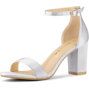 imageAllegra K Womens Satin Open Toe Ankle Strap Chunky Heels SandalsSilver