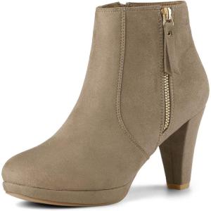 imageAllegra K Womens Side Zip Low Platform Chunky Heel Ankle BootiesNude