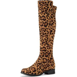 imageAllegra K Womens Side Zipper Chunky Heels Knee High BootsLeopard