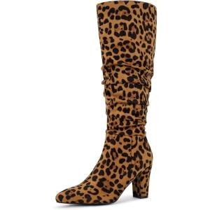 imageAllegra K Womens Slouch Pointed Toe Chunky Heel Knee High BootsLeopard