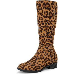 imageAllegra K Womens Slouch Round Toe Low Heel Boots Knee High BootsLeopard