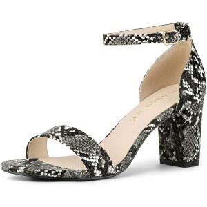 imageAllegra K Womens Snakeskin Heels Chunky Heels Ankle Strap SandalsBlack Snake