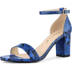 imageAllegra K Womens Snakeskin Heels Chunky Heels Ankle Strap SandalsBlue Snake