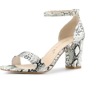 imageAllegra K Womens Snakeskin Heels Chunky Heels Ankle Strap SandalsWhite Snake