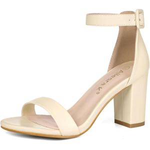 imageAllegra K Womens Solid Open Toe Buckle Block Heel Ankle Strap SandalsBeige