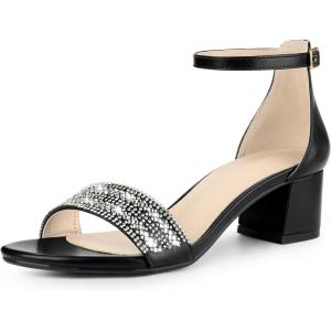 imageAllegra K Womens Sparkly Rhinestone Ankle Strap Chunky Heel SandalsBlack