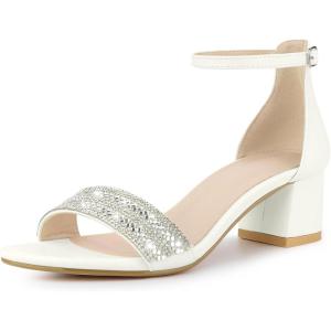 imageAllegra K Womens Sparkly Rhinestone Ankle Strap Chunky Heel SandalsWhite