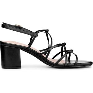 imageAllegra K Womens Square Toe Knots Ankle Strap Chunky Heels SandalsBlack