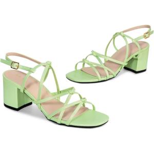 imageAllegra K Womens Square Toe Knots Ankle Strap Chunky Heels SandalsLime Green