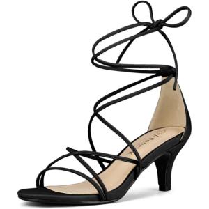imageAllegra K Womens Strappy Kitten Heel Lace Up SandalsBlack