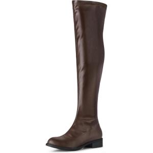 imageAllegra K Womens Thigh High Boots Low Block Heel Fashion Over the Knee High BootsCoffee