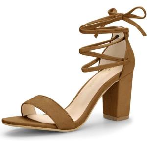 imageAllegra K Womens Tie Up Strappy Heels Chunky High Heels SandalBrown