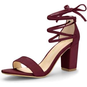 imageAllegra K Womens Tie Up Strappy Heels Chunky High Heels SandalBurgundy