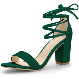 imageAllegra K Womens Tie Up Strappy Heels Chunky High Heels SandalGreen