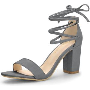 imageAllegra K Womens Tie Up Strappy Heels Chunky High Heels SandalGrey