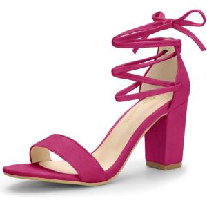 imageAllegra K Womens Tie Up Strappy Heels Chunky High Heels SandalHot Pink