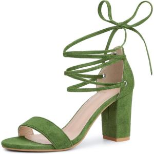 imageAllegra K Womens Tie Up Strappy Heels Chunky High Heels SandalOlive Green
