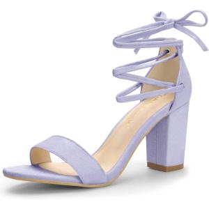 imageAllegra K Womens Tie Up Strappy Heels Chunky High Heels SandalPurple