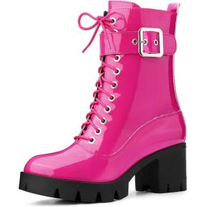 imageAllegra K Womens Zip Platform Chunky Heel Combat BootsFuchsia
