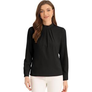 imageAllegra K Work Blouses for Women Stand Collar Long Sleeve Ruched Business Dressy Casual Work Tops ShirtBlack