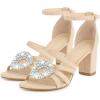 imageAllegra K Womens Open Toe Crystal Rhinestone Buckle Chunky Heel SandalBeige