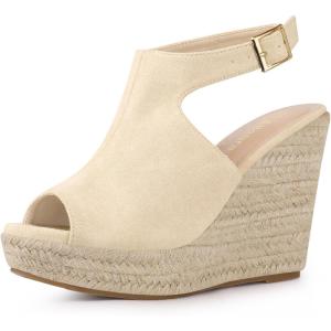imageAllegra K Womens Peep Toe Slingback Platform Espadrilles Wedge SandalsBeige