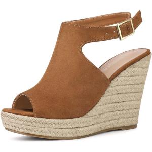 imageAllegra K Womens Peep Toe Slingback Platform Espadrilles Wedge SandalsBrown