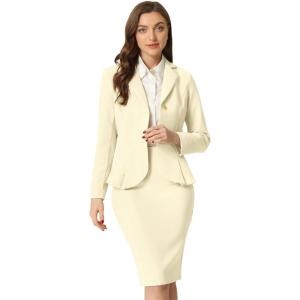 imageAllegra K 2 Piece Suit Skirt Sets for Women Blazer and Pencil Skirts Formal Office Business Casual OutfitsWhite Beige