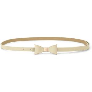 imageuxcell Skinny Waist Belt Metal Bowknot No Buckle Thin Belt for WomenBeige