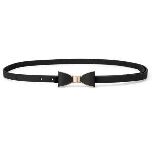imageuxcell Skinny Waist Belt Metal Bowknot No Buckle Thin Belt for WomenBlack