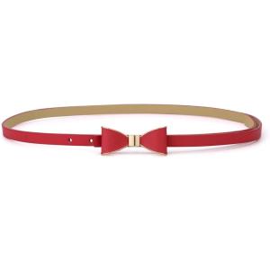 imageuxcell Skinny Waist Belt Metal Bowknot No Buckle Thin Belt for WomenRed