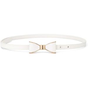 imageuxcell Skinny Waist Belt Metal Bowknot No Buckle Thin Belt for WomenWhite