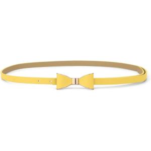 imageuxcell Skinny Waist Belt Metal Bowknot No Buckle Thin Belt for WomenYellow