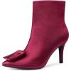 imageAllegra K Womens Satin Pointed Toe Detachable Buckle Stiletto Heels Dress Ankle BootsRed
