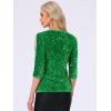 imageAllegra K Sparkle Sequin Velvet Tops for Womens Cut Out Half Sleeve Party Club Holiday BlouseGreen