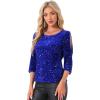 imageAllegra K Sparkle Sequin Velvet Tops for Womens Cut Out Half Sleeve Party Club Holiday BlouseDark Blue