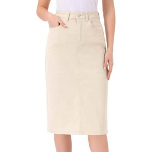 imageAllegra K Casual Denim Skirt for Womens High Waist Split Back Pockets Midi Jean SkirtsLight Apricot