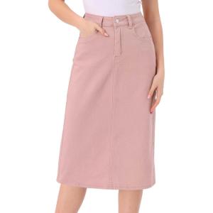 imageAllegra K Casual Denim Skirt for Womens High Waist Split Back Pockets Midi Jean SkirtsPink