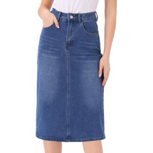 imageAllegra K Casual Denim Skirt for Womens High Waist Split Back Pockets Midi Jean SkirtsSky Blue