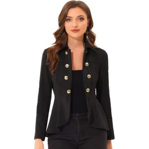imageAllegra K Womens Casual Jacket Steampunk High Low Hem Open Front Long Sleeves Work Peplum BlazerBlack