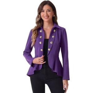 imageAllegra K Womens Casual Jacket Steampunk High Low Hem Open Front Long Sleeves Work Peplum BlazerDark Purple